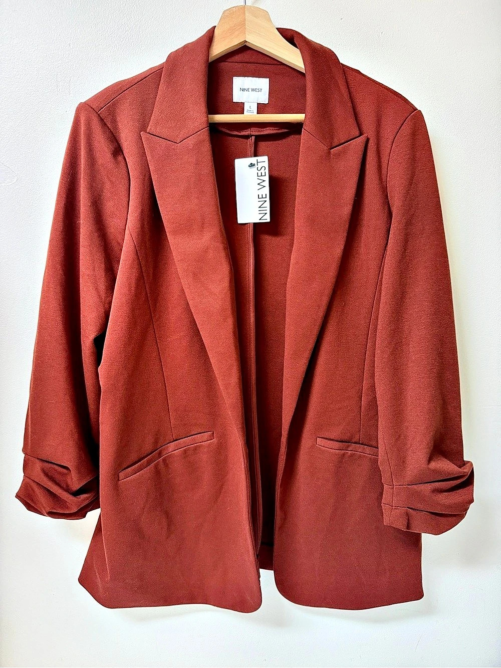NWT Nine West Closureless Blazer 3/4 Sleeve in Merlot Red